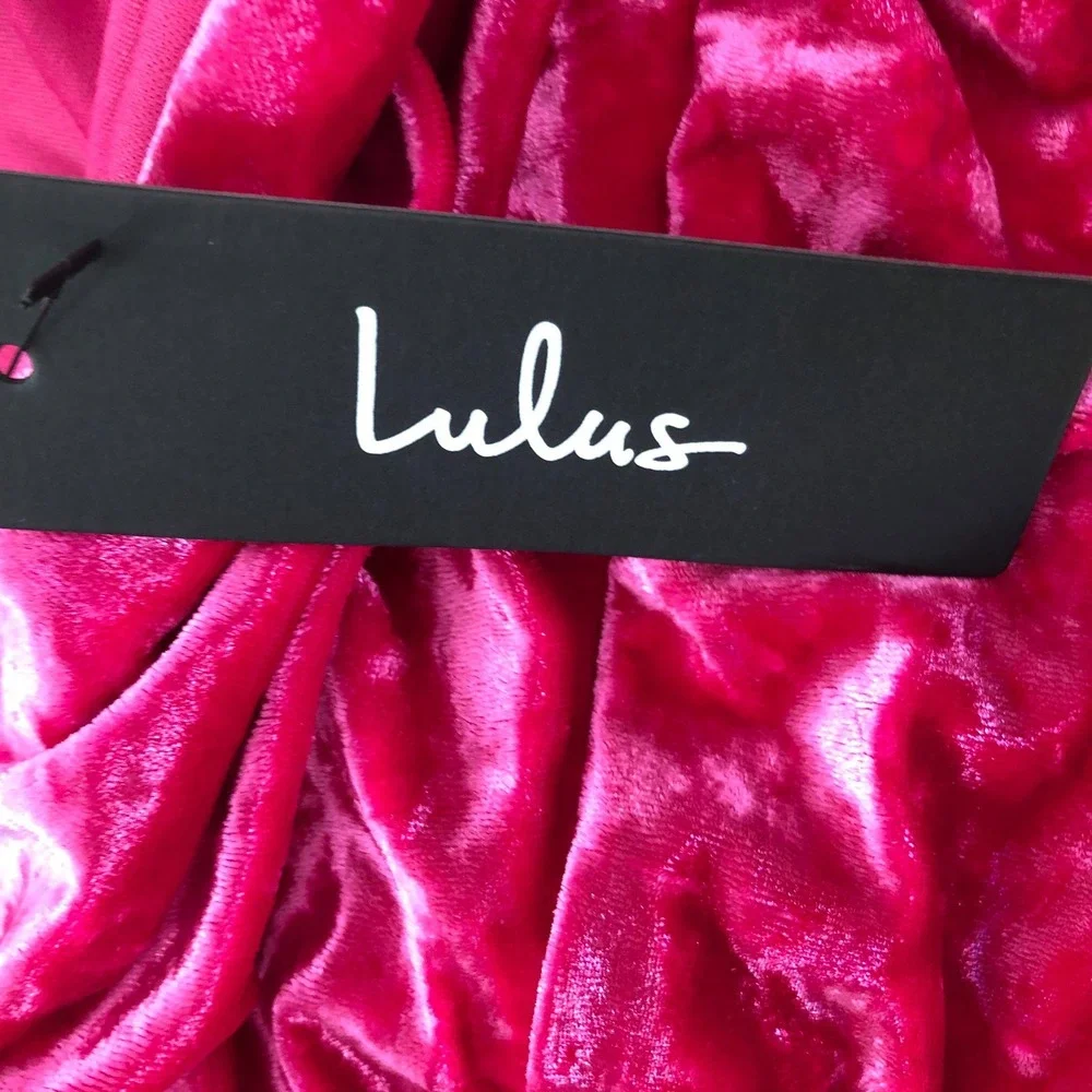 New! V-Neck Fuchsia Pink Velvet Strappy Sexy Mini‎ Cocktail Party Dress Sz S